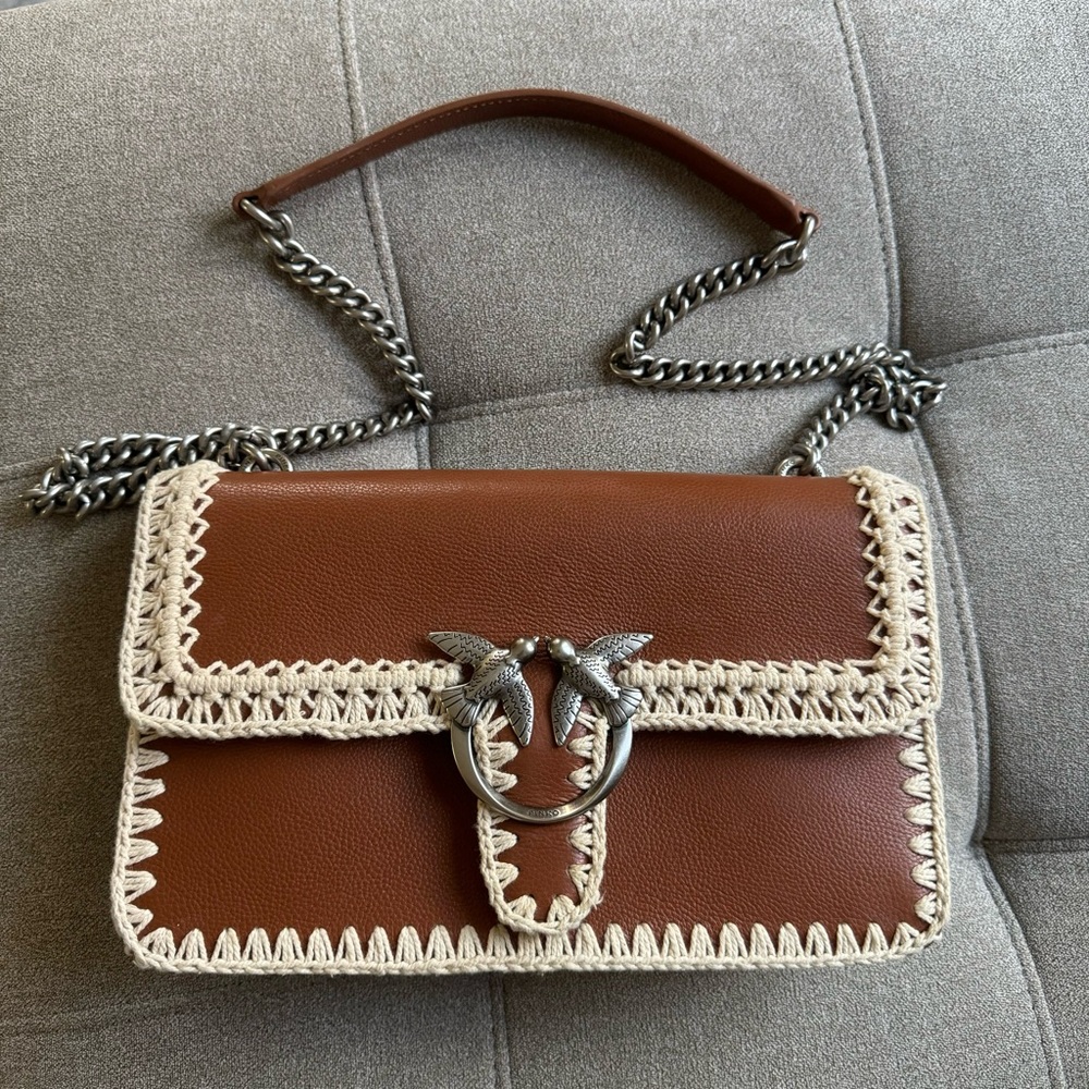 Pinko Love Classic Icon Stitched Shoulder Bag in Cognac